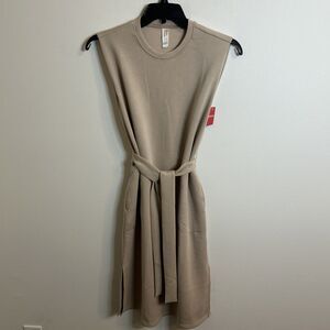SPANX Sleeveless Tie Waist Midi Dress w/ Pockets Beige Women’s Small NWT